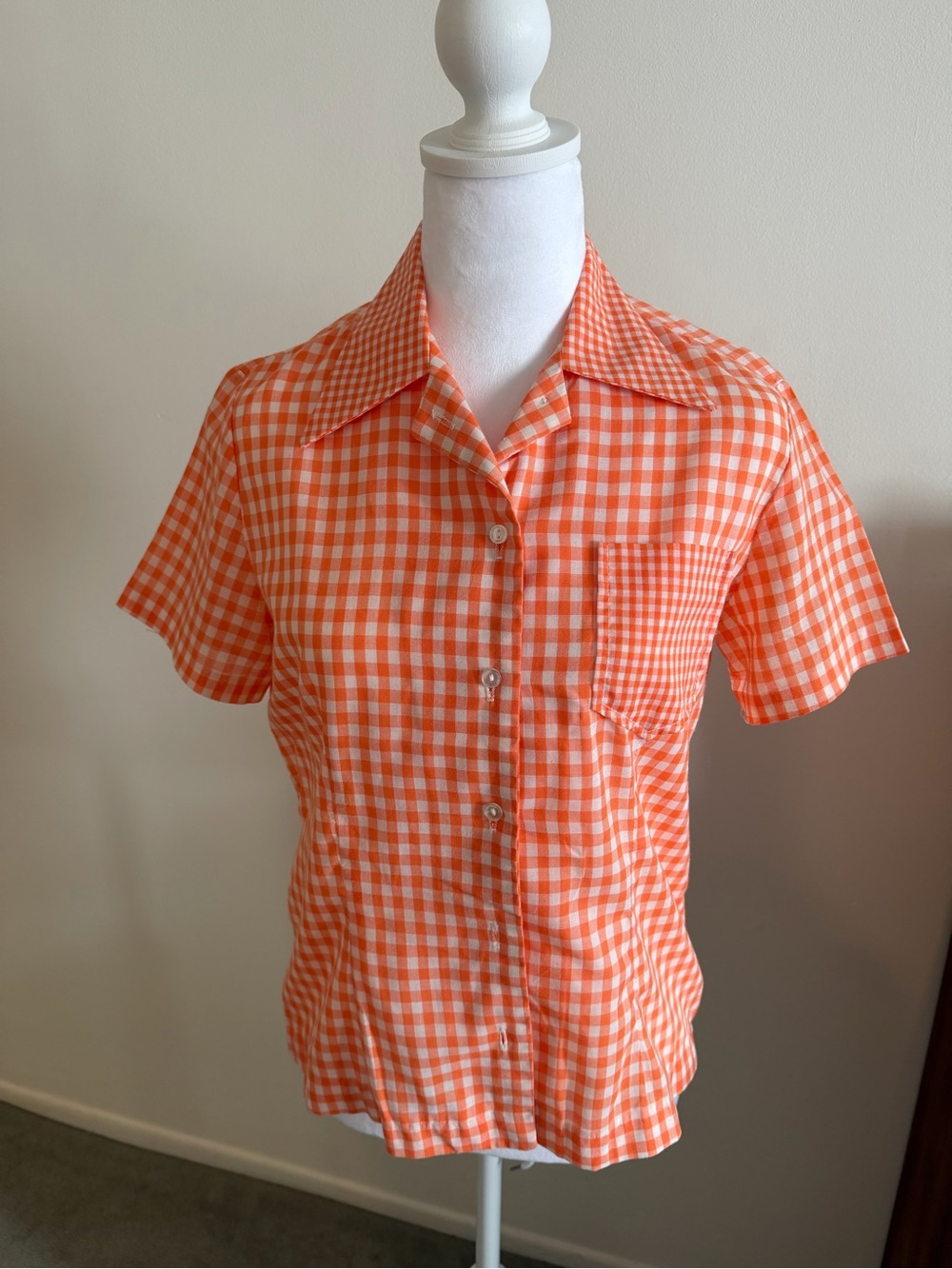 True Vintage Orange Gingham Short-Sleeve Shirt